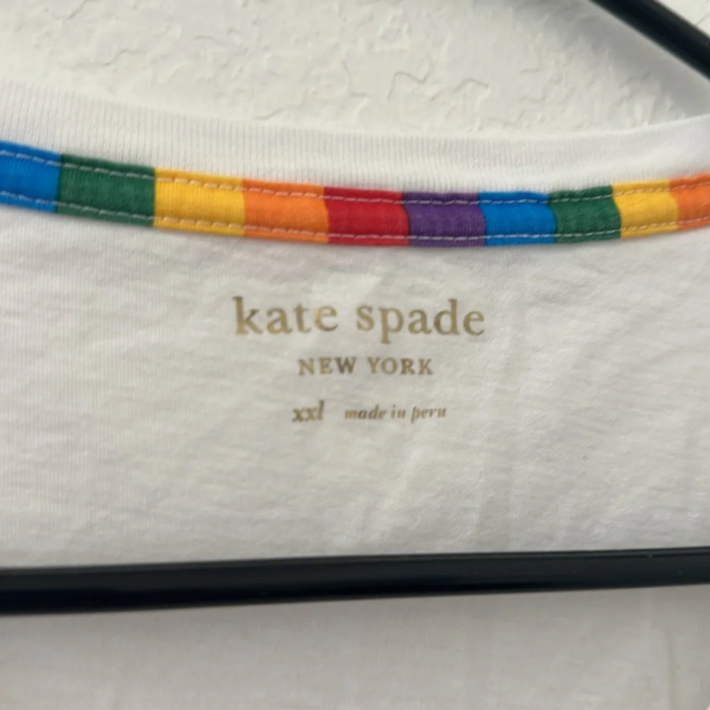 Kate Spade Rainbow Tee XXL Pride Graphic T Shirt Women White Embroidered